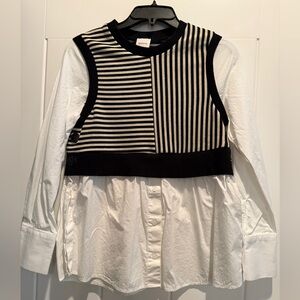 Maeve Black and White Striped Mixed Media Shirt